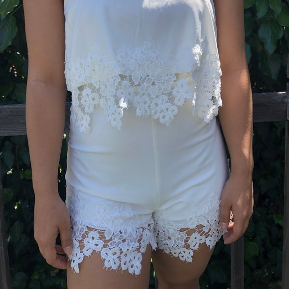 White Lace trimmed Romper - XS - Picture 7 of 10